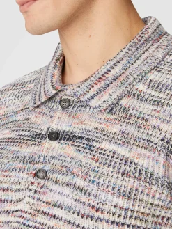 Long-sleeved polo shirt in cashmere and wool with slub motif