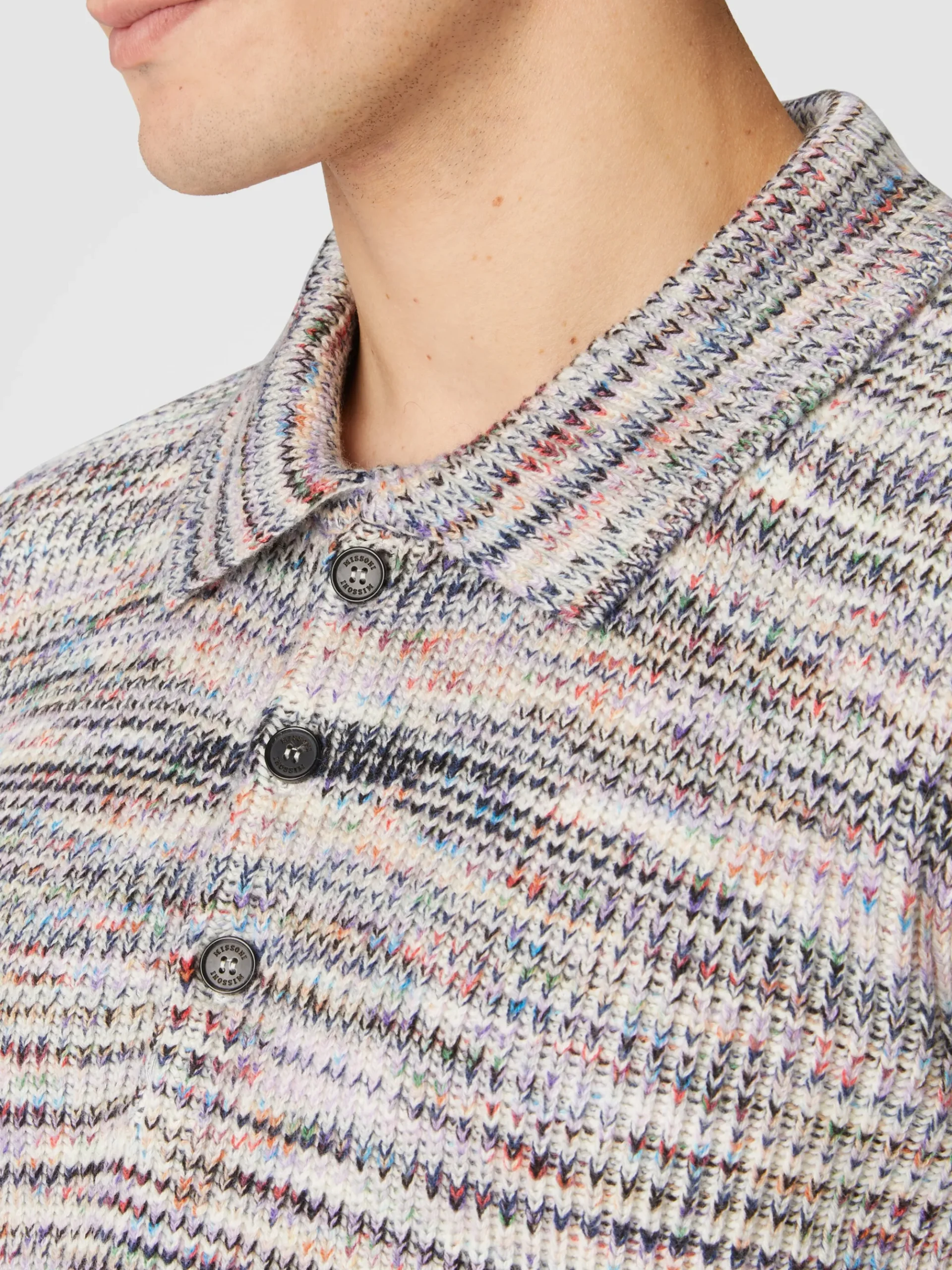 Long-sleeved polo shirt in cashmere and wool with slub motif