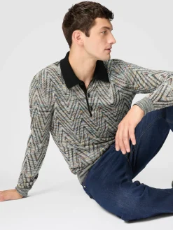 Long-sleeved polo shirt in slub pattern wool