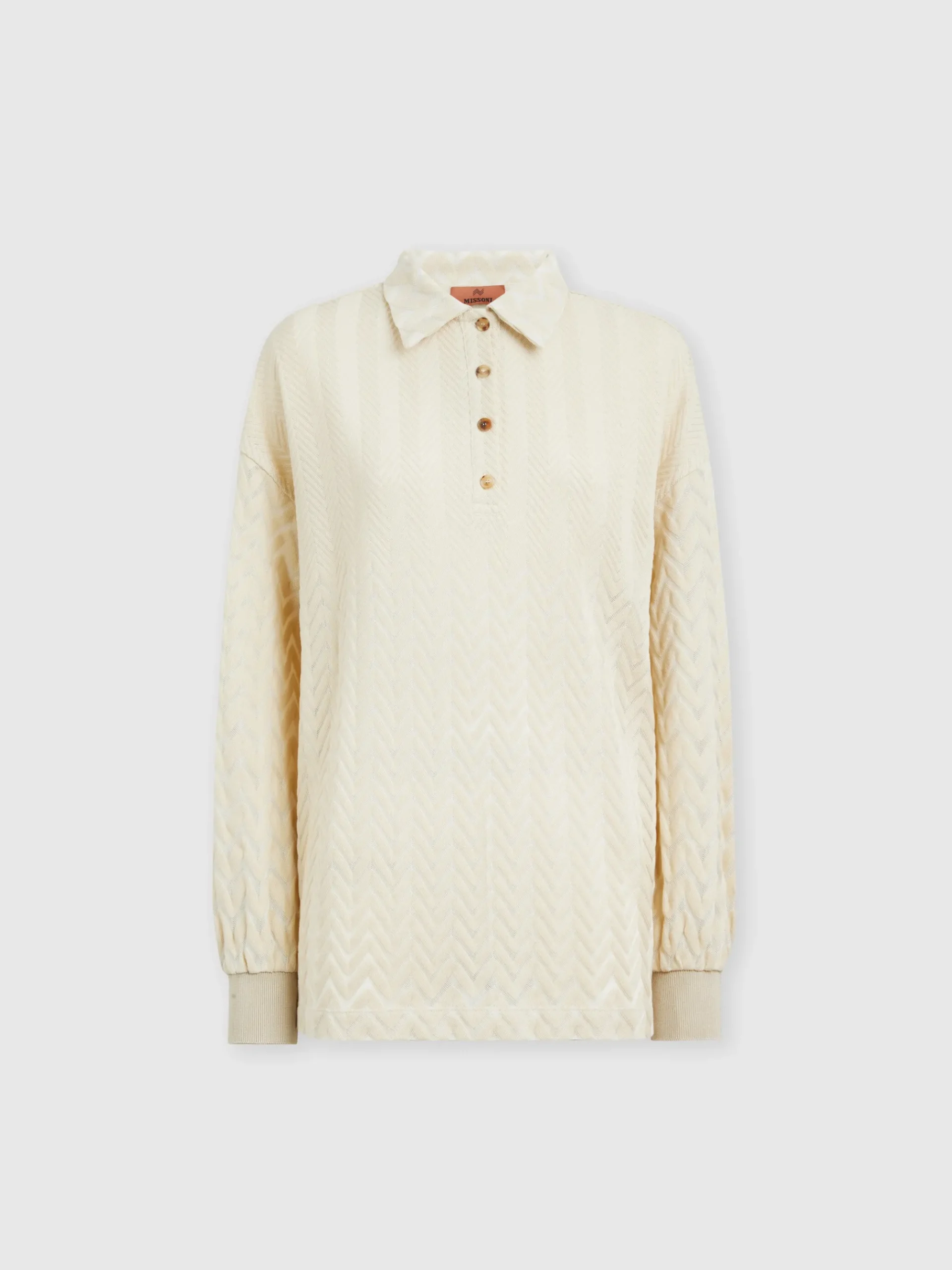 Long-sleeved polo shirt with tone-on-tone chevron