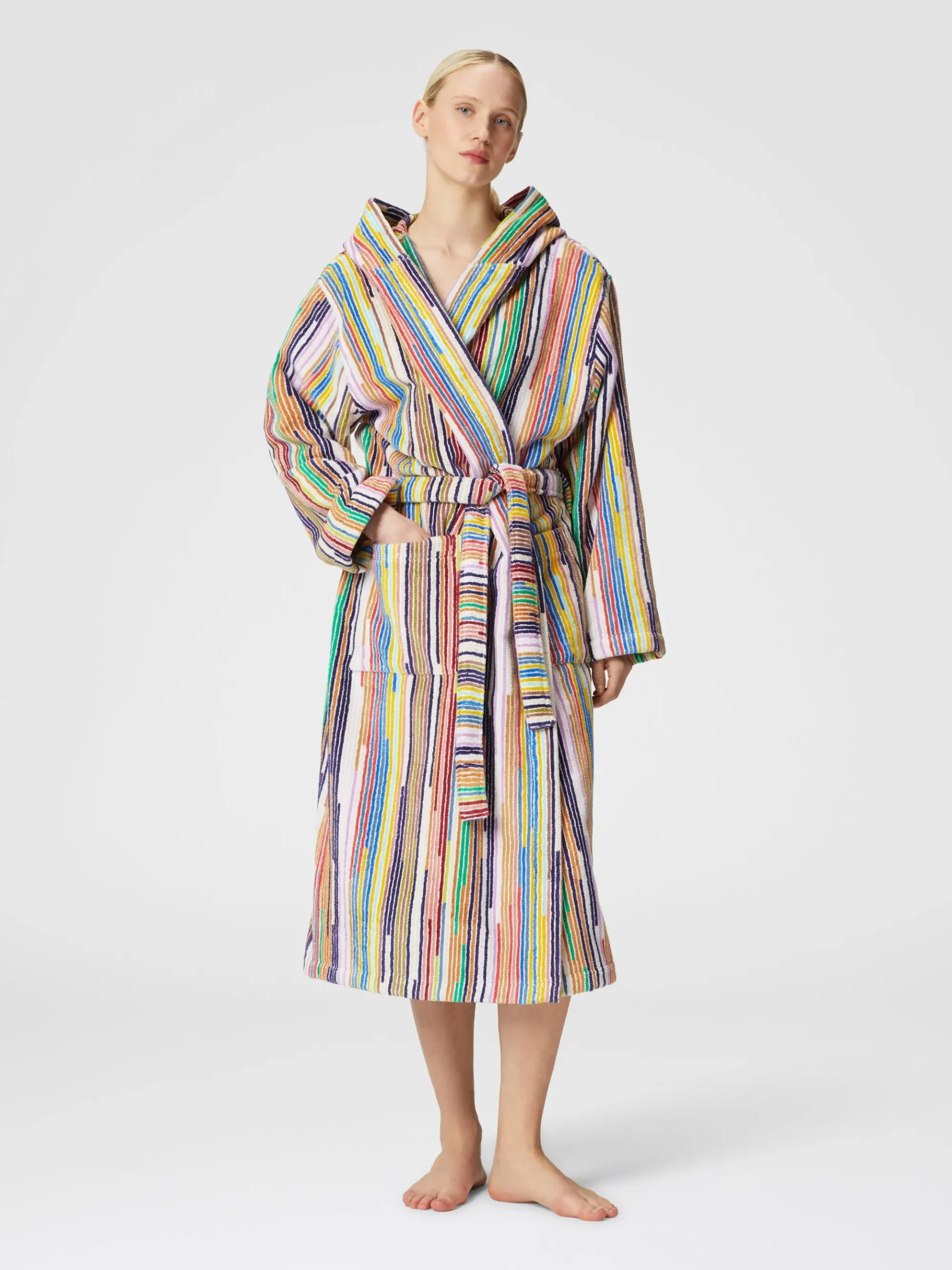 Melody bathrobe in cotton terry with vertical stripes