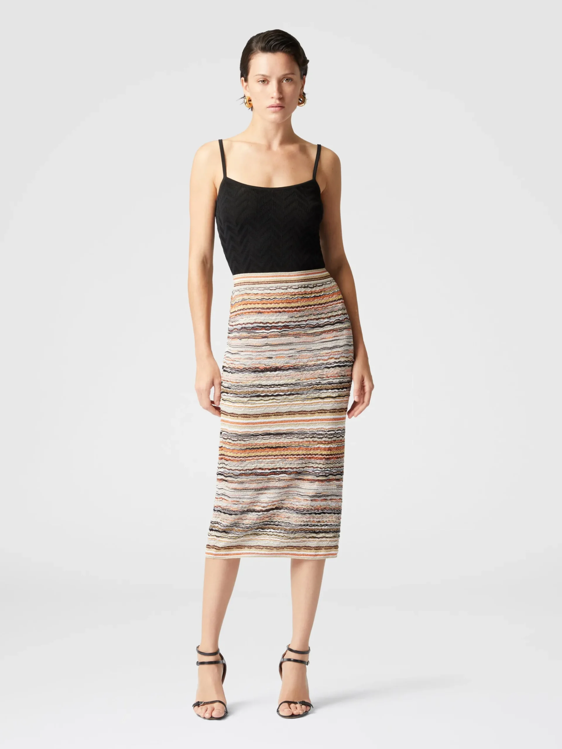 Midi skirt in lamé embossed viscose with wave pattern