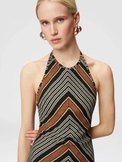 Mini-dress with lamé striped halter neckline