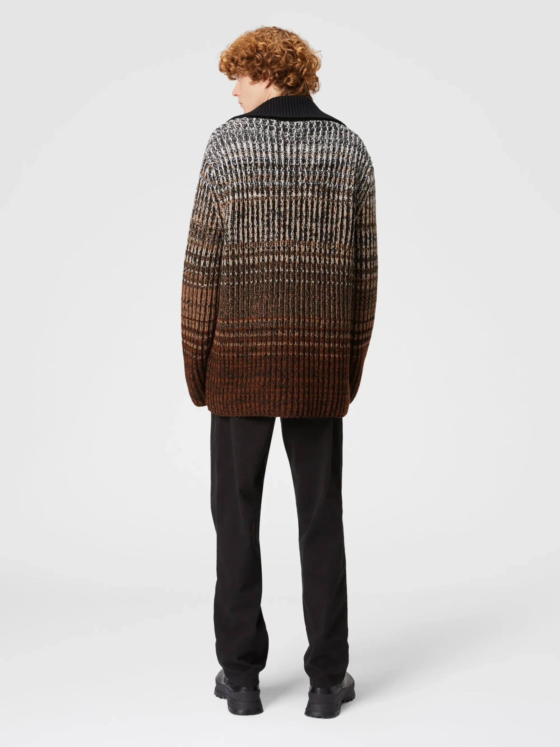 Mélange wool cardigan with contrasting piping