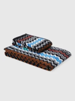 Neoclassic 2-piece bath towel set in cotton terry with zigzag pattern