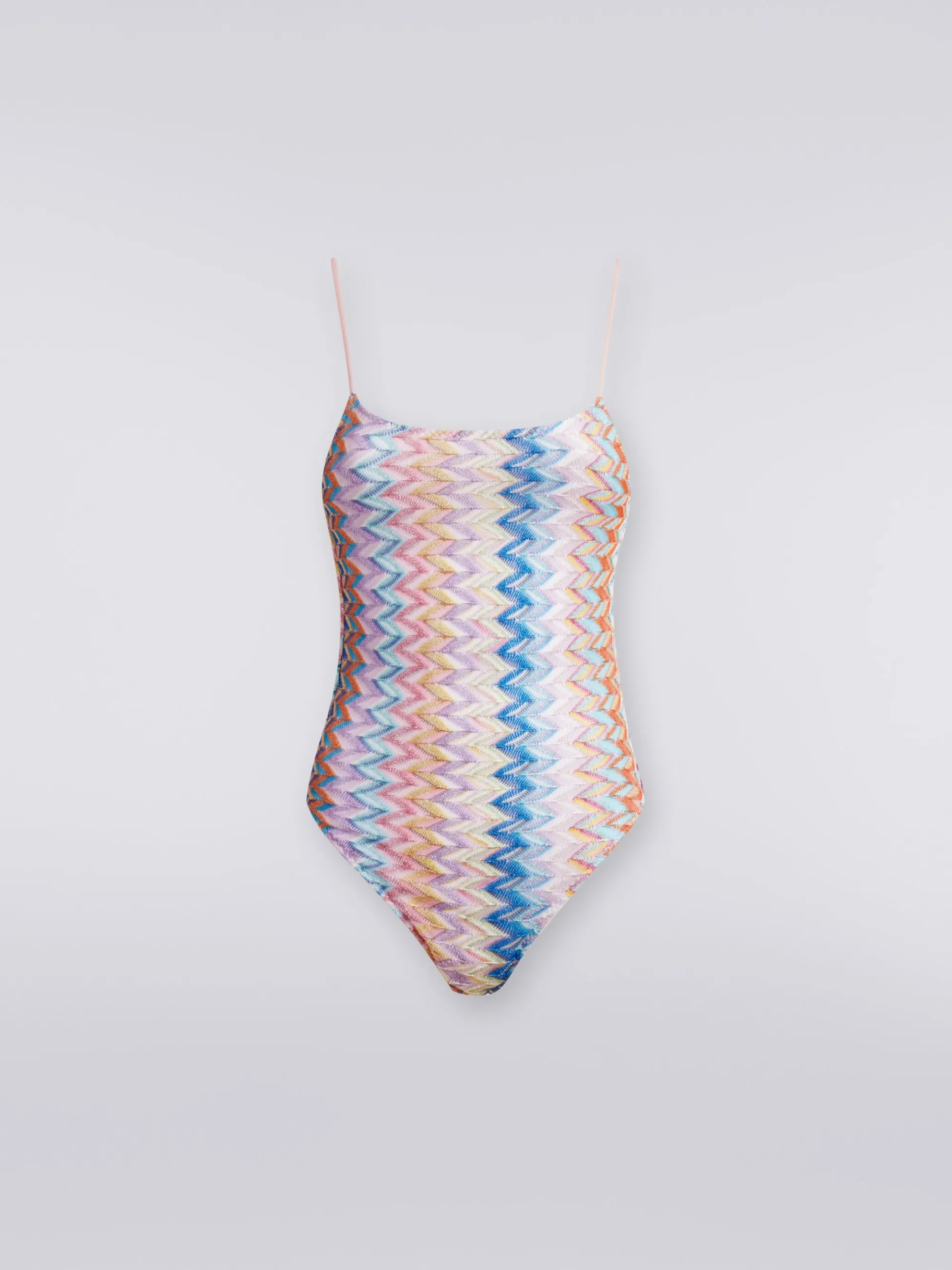 One-piece lamé swimming costume with thin adjustable straps