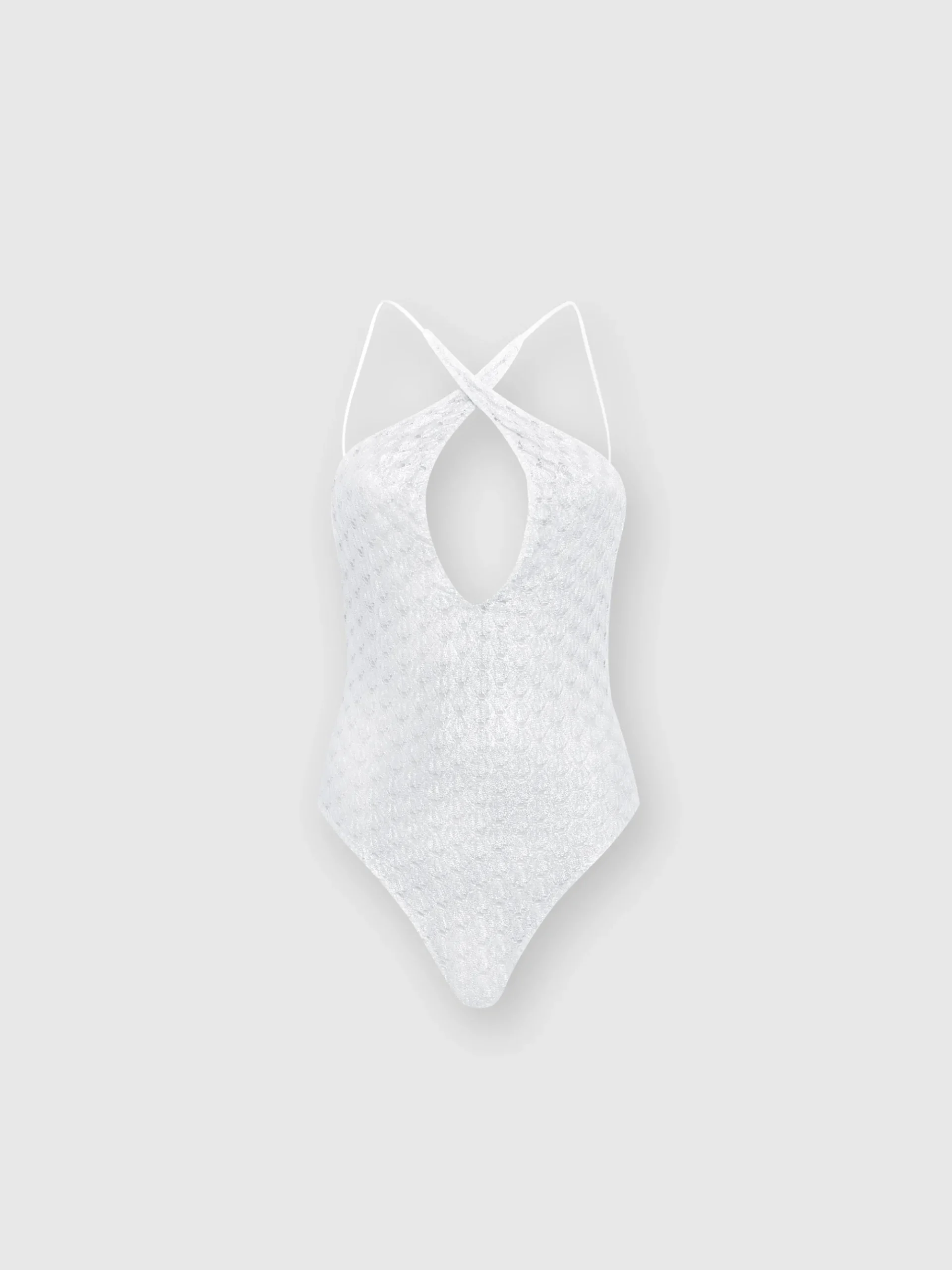 One-piece swimming costume in lace-effect viscose