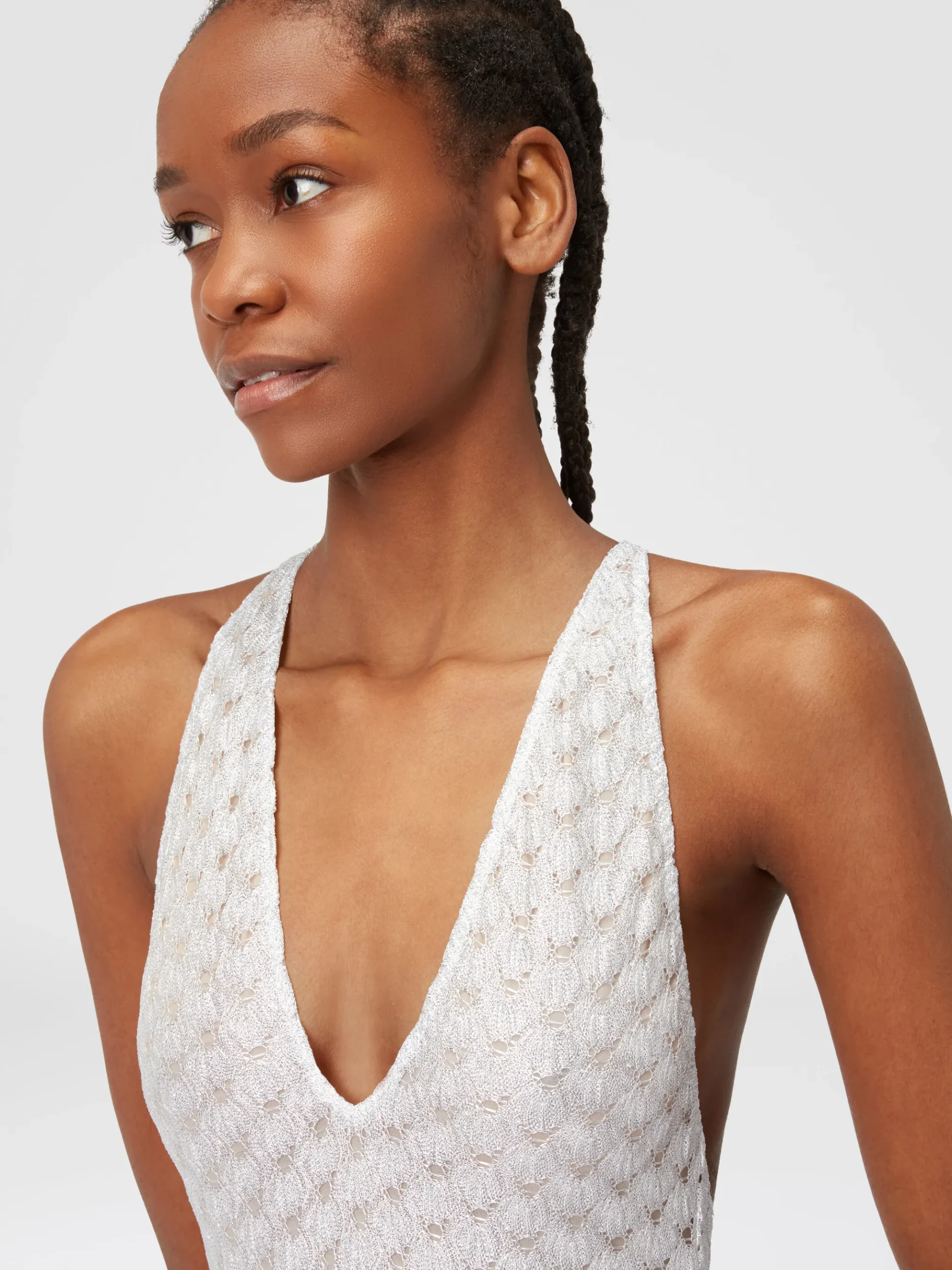 One-piece swimming costume in lace-effect viscose