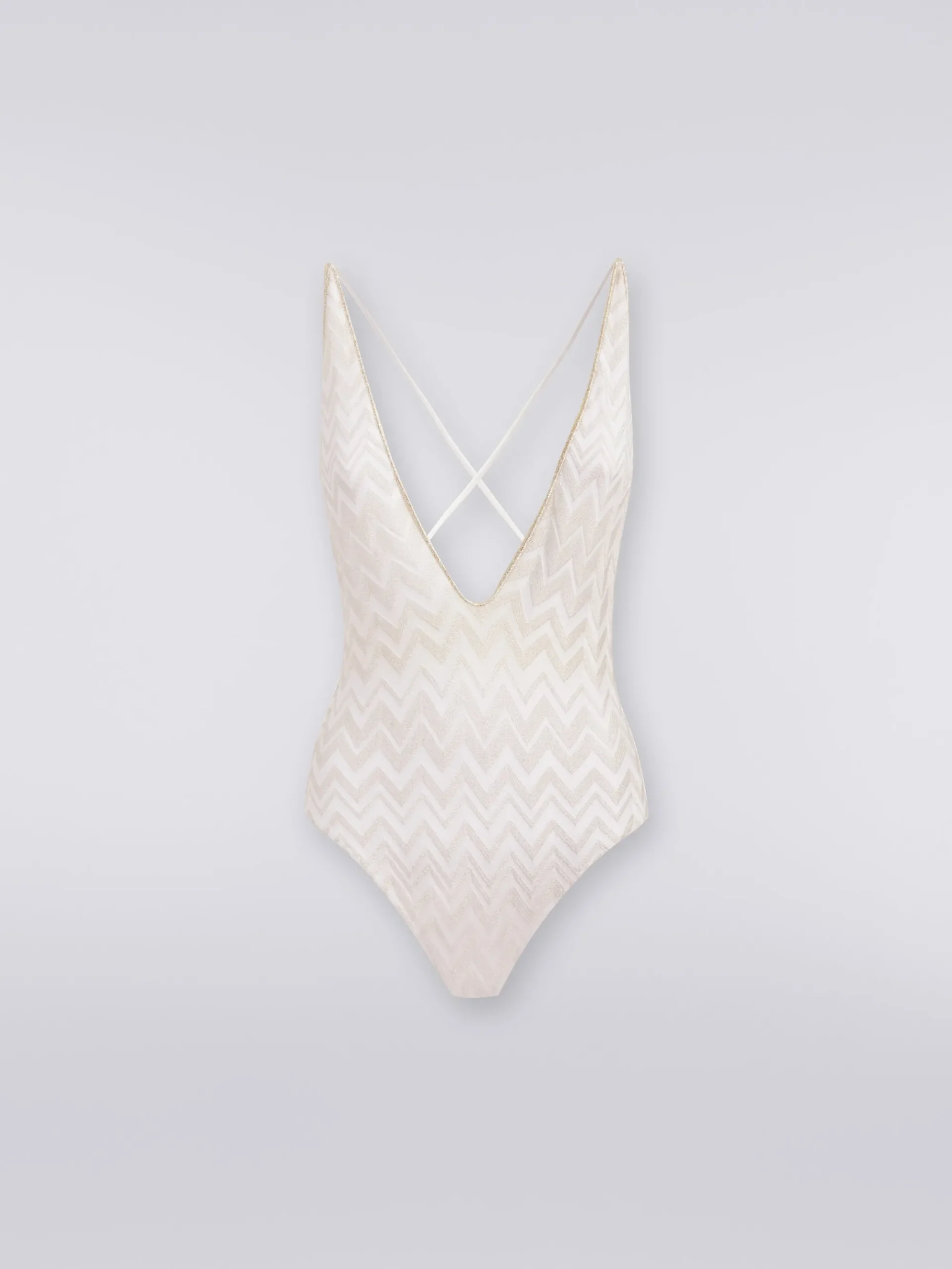 One-piece swimming costume with tone-on-tone lamé chevron