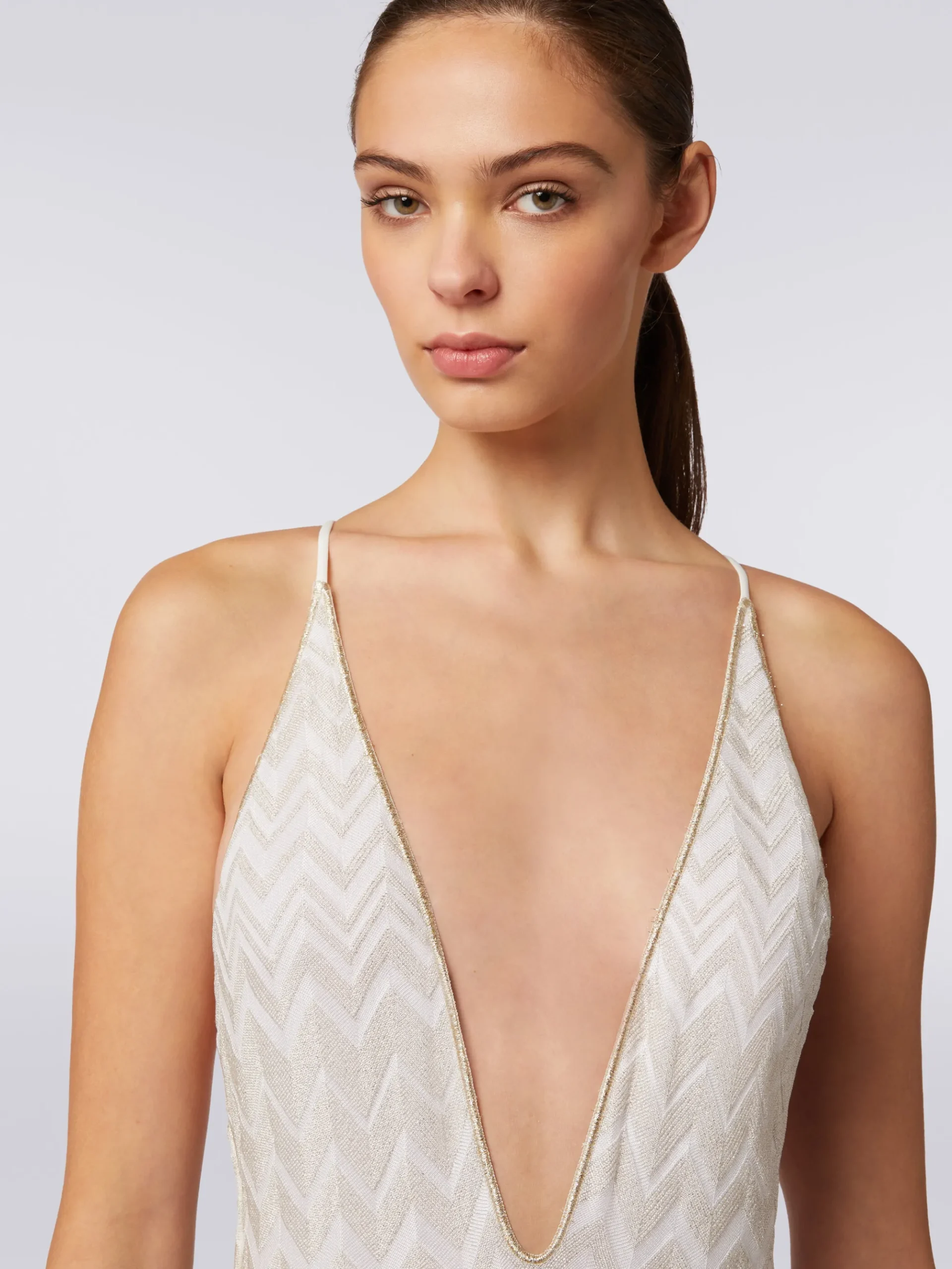 One-piece swimming costume with tone-on-tone lamé chevron