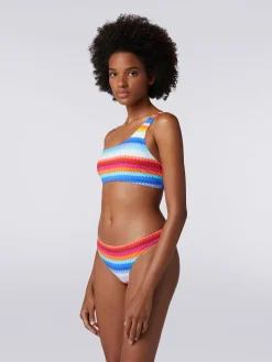 One-shoulder bikini in zigzag print stretch nylon