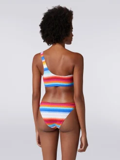 One-shoulder bikini in zigzag print stretch nylon