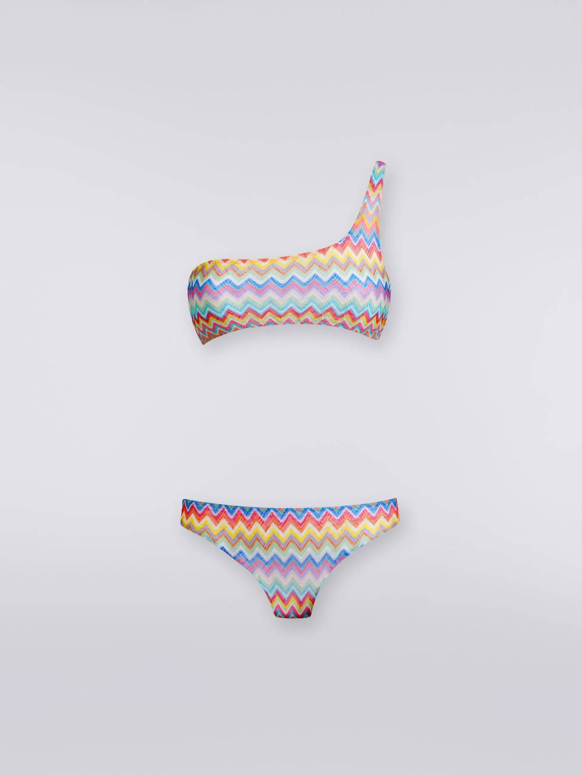 One-shoulder bikini with zigzag print