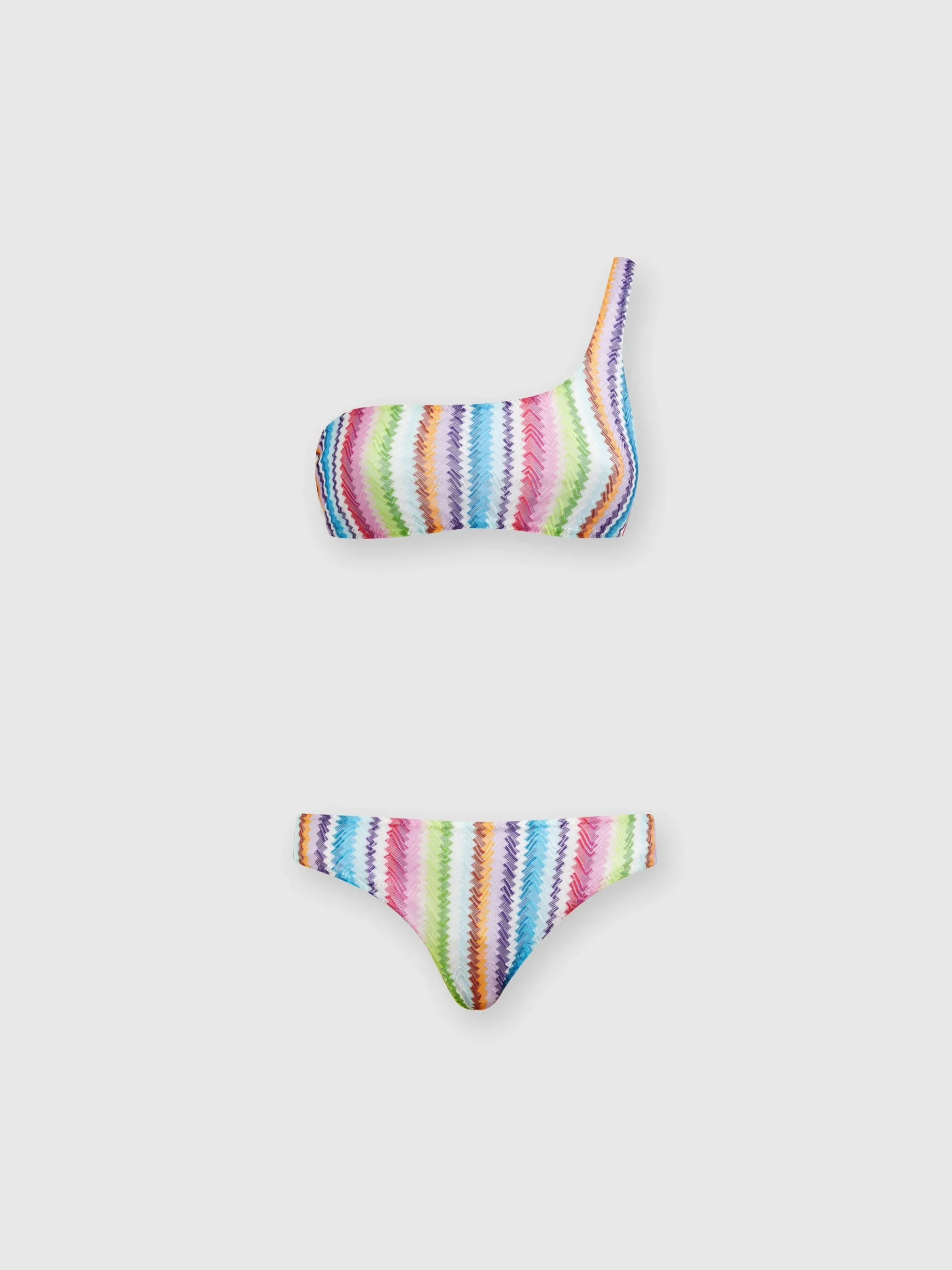 One-shoulder bikini with zig zag print