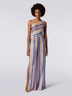 One-shoulder jumpsuit in striped crochet