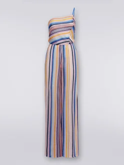 One-shoulder jumpsuit in striped crochet