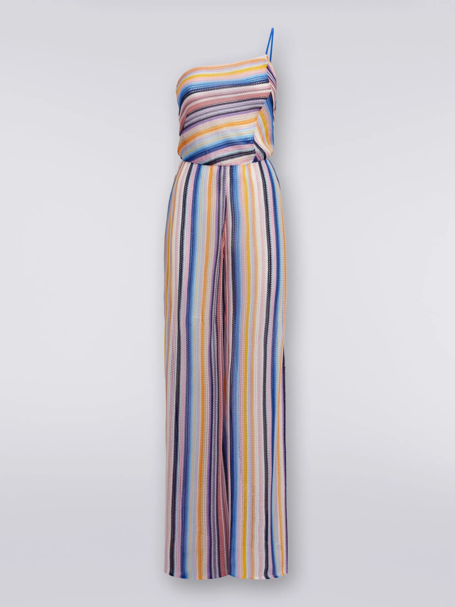 One-shoulder jumpsuit in striped crochet