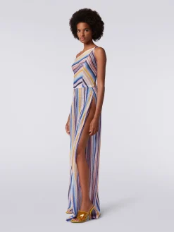 One-shoulder jumpsuit in striped crochet
