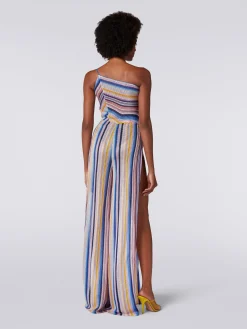 One-shoulder jumpsuit in striped crochet