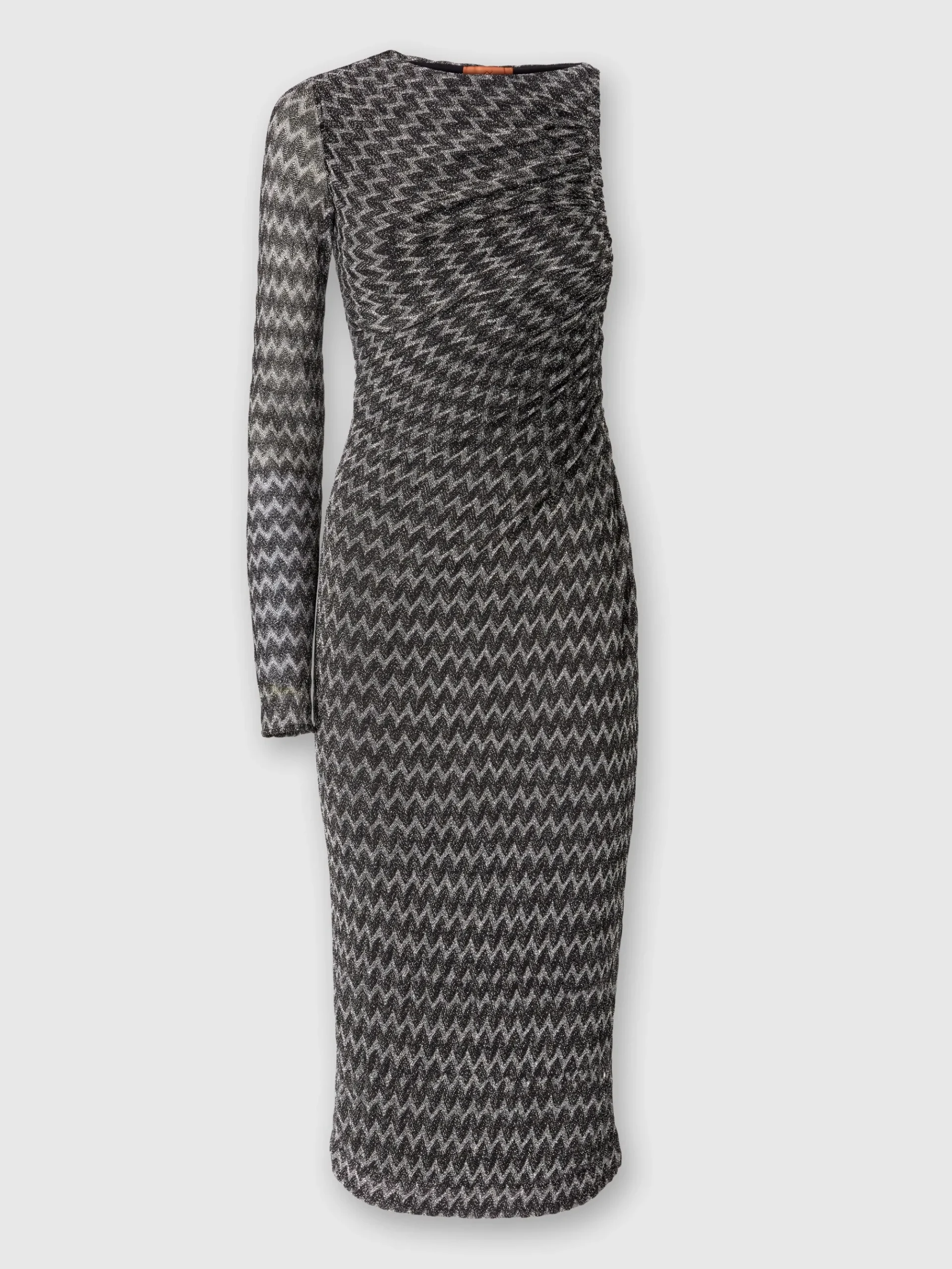 One-shoulder midi dress in lamé viscose