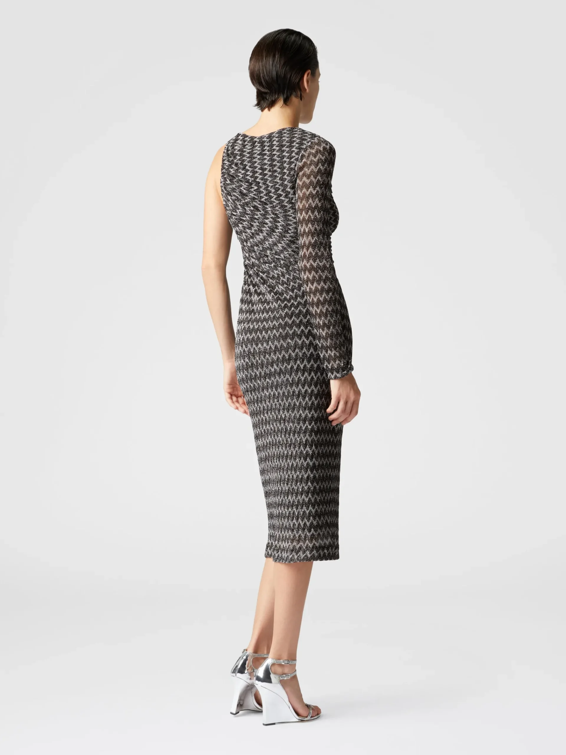 One-shoulder midi dress in lamé viscose