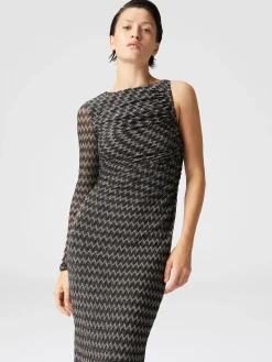 One-shoulder midi dress in lamé viscose