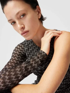 One-shoulder midi dress in lamé viscose