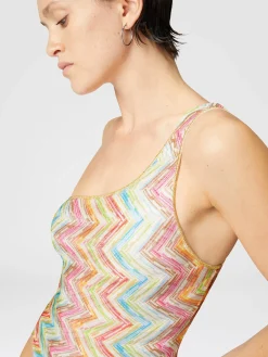 One-shoulder one-piece swimsuit in printed tulle