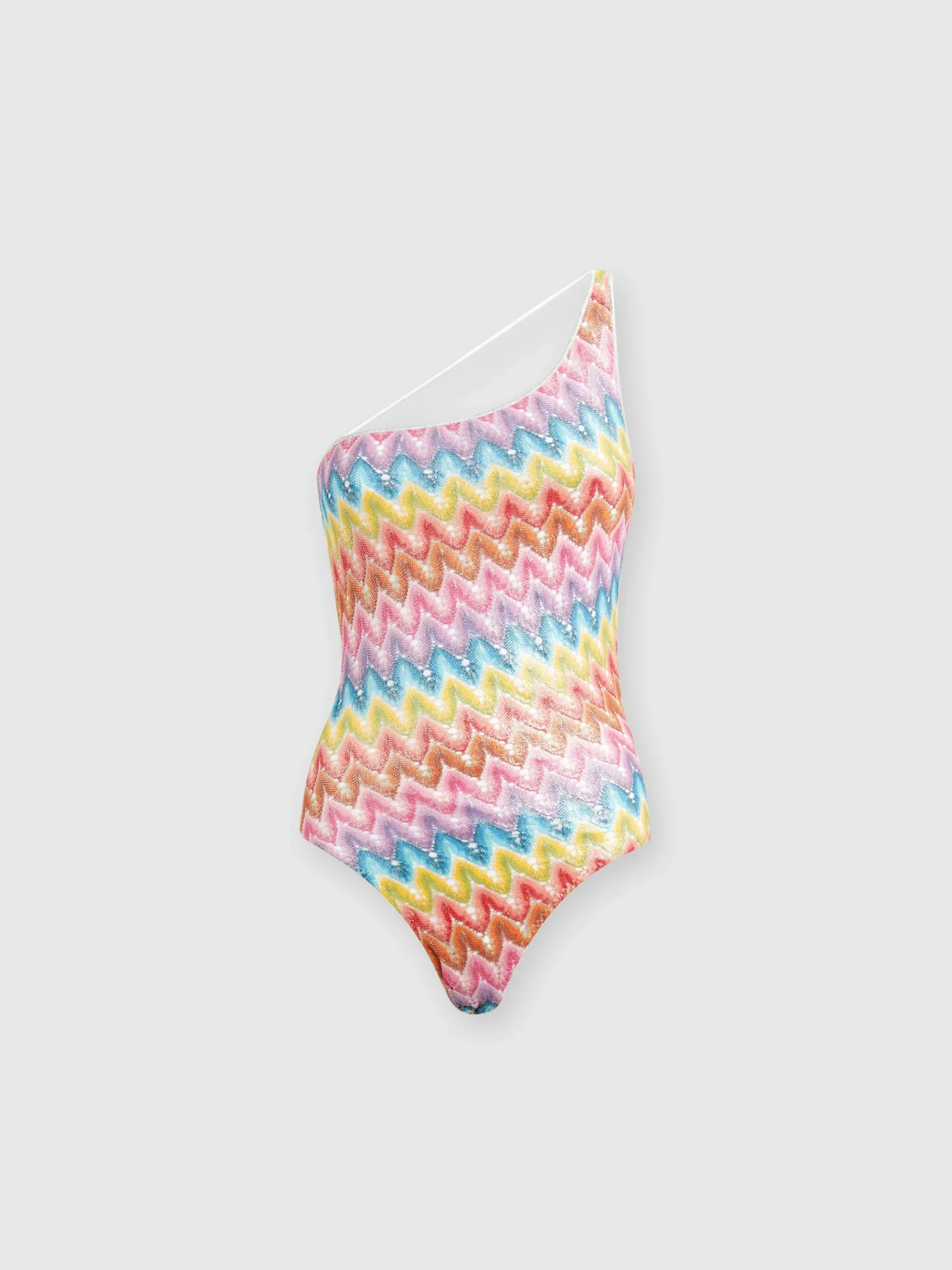 One-shoulder swimsuit in coated lace