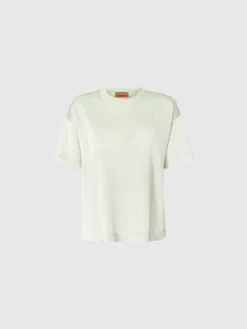 Oversized crewneck sweater in lamé viscose with whetstone sleeves