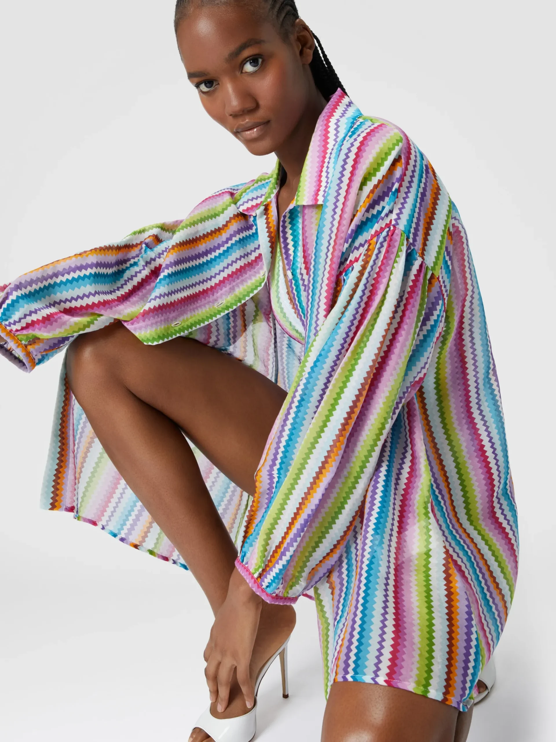 Oversized printed silk and cotton shirt