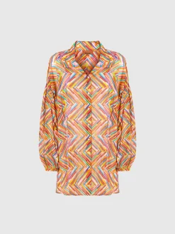 Oversized shirt in printed cotton and silk blend