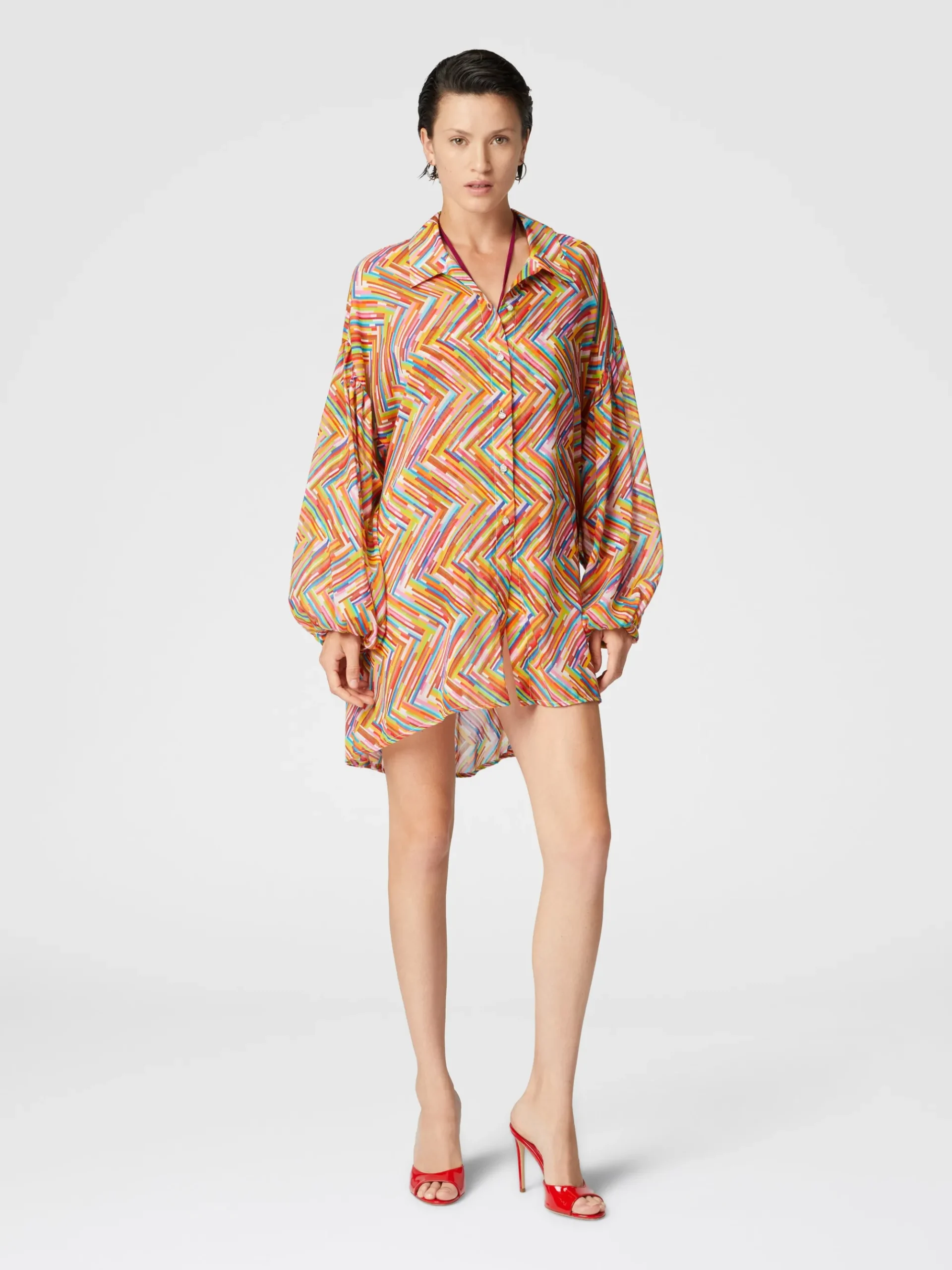 Oversized shirt in printed cotton and silk blend