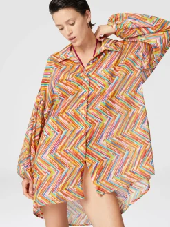 Oversized shirt in printed cotton and silk blend
