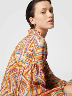 Oversized shirt in printed cotton and silk blend