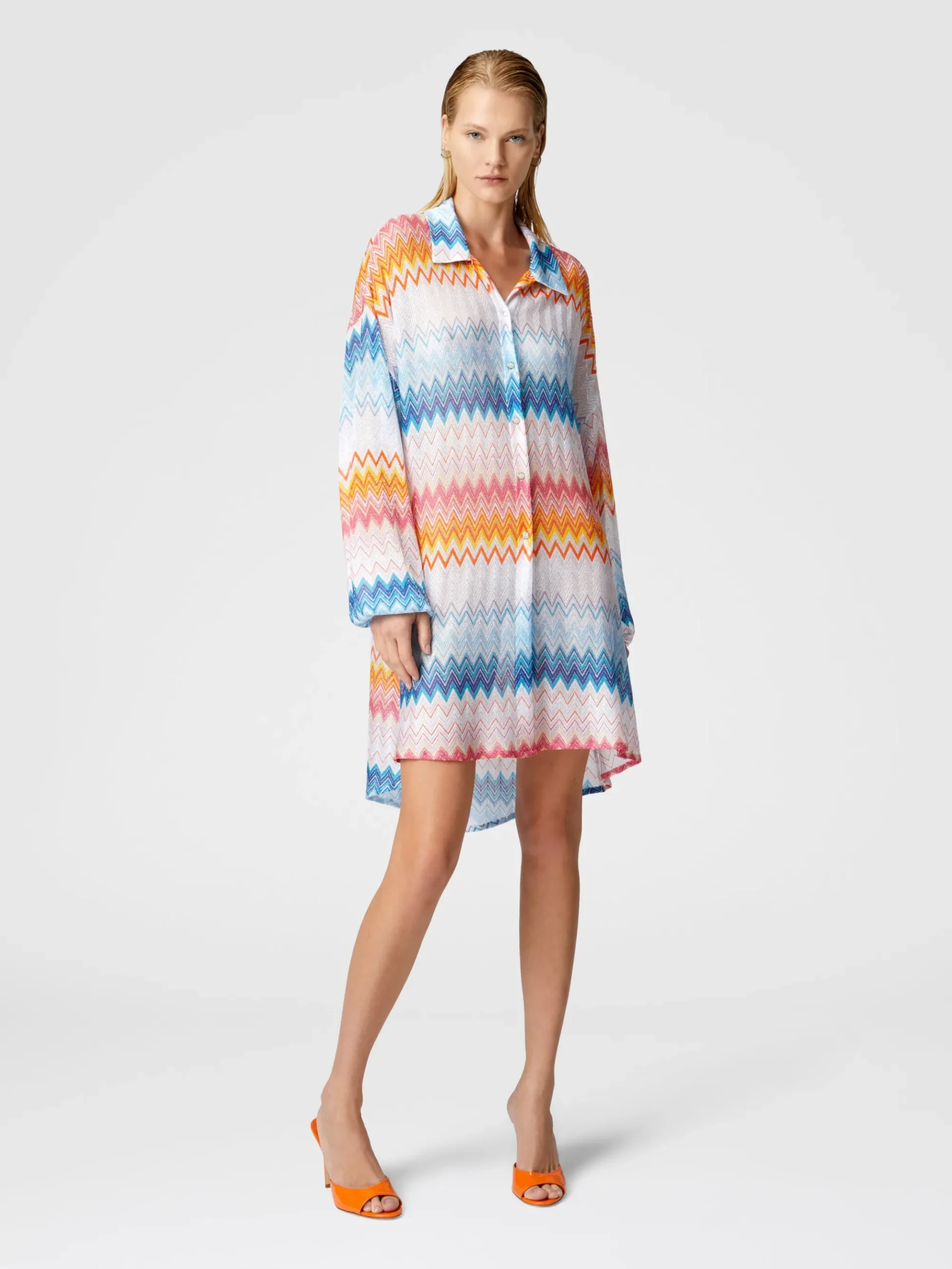 Oversized shirt in zig zag lamé viscose blend