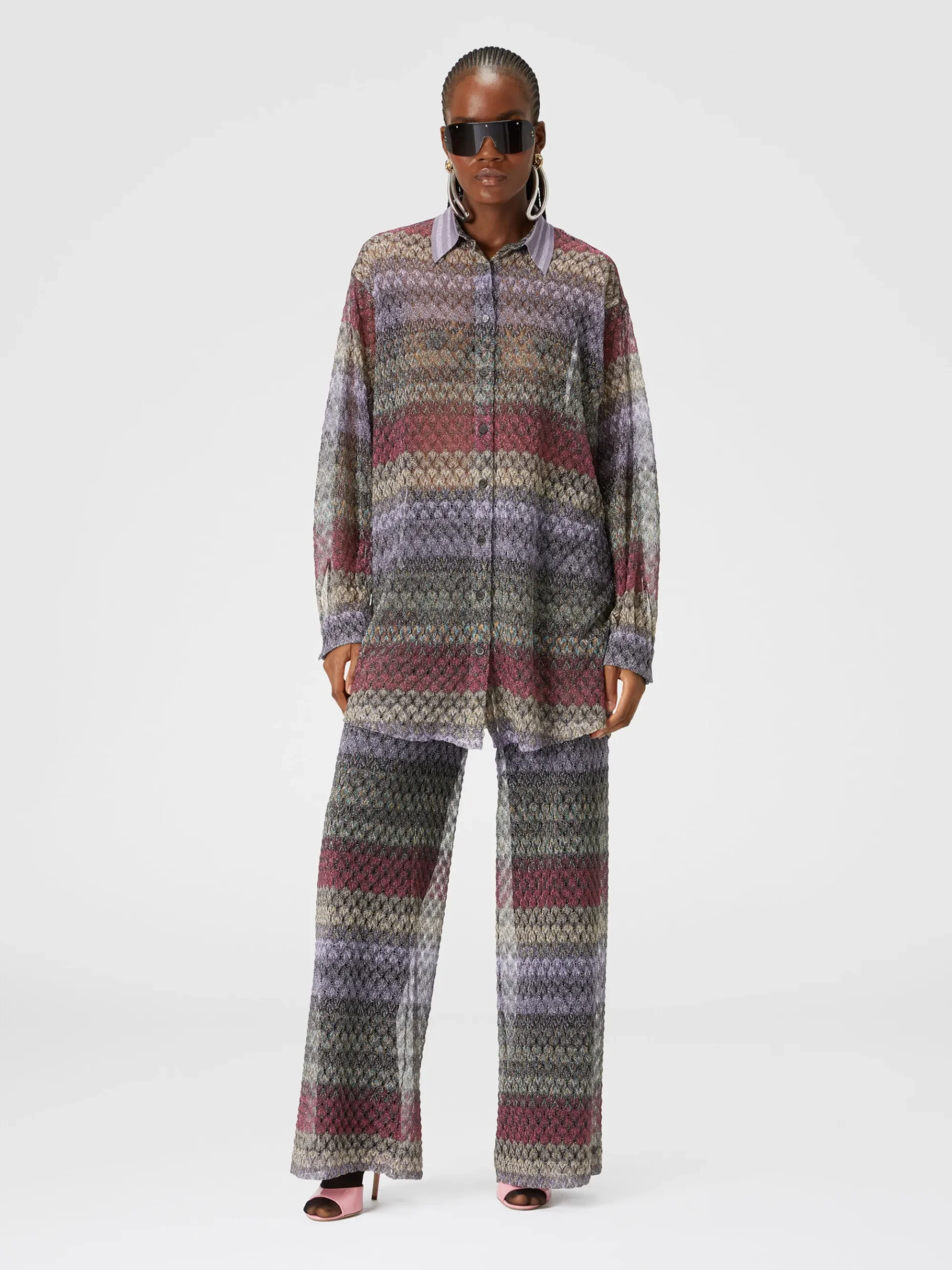 Palazzo-pants with lamé lace motif