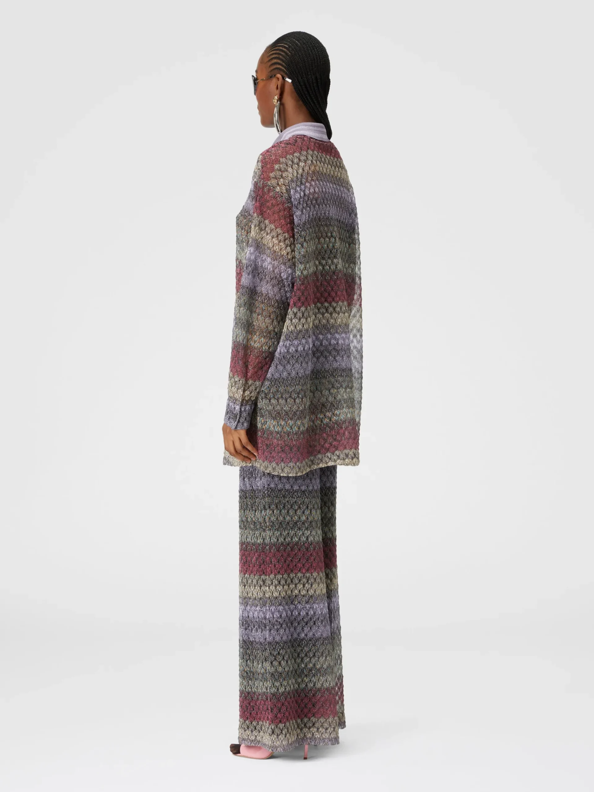 Palazzo-pants with lamé lace motif