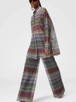 Palazzo-pants with lamé lace motif