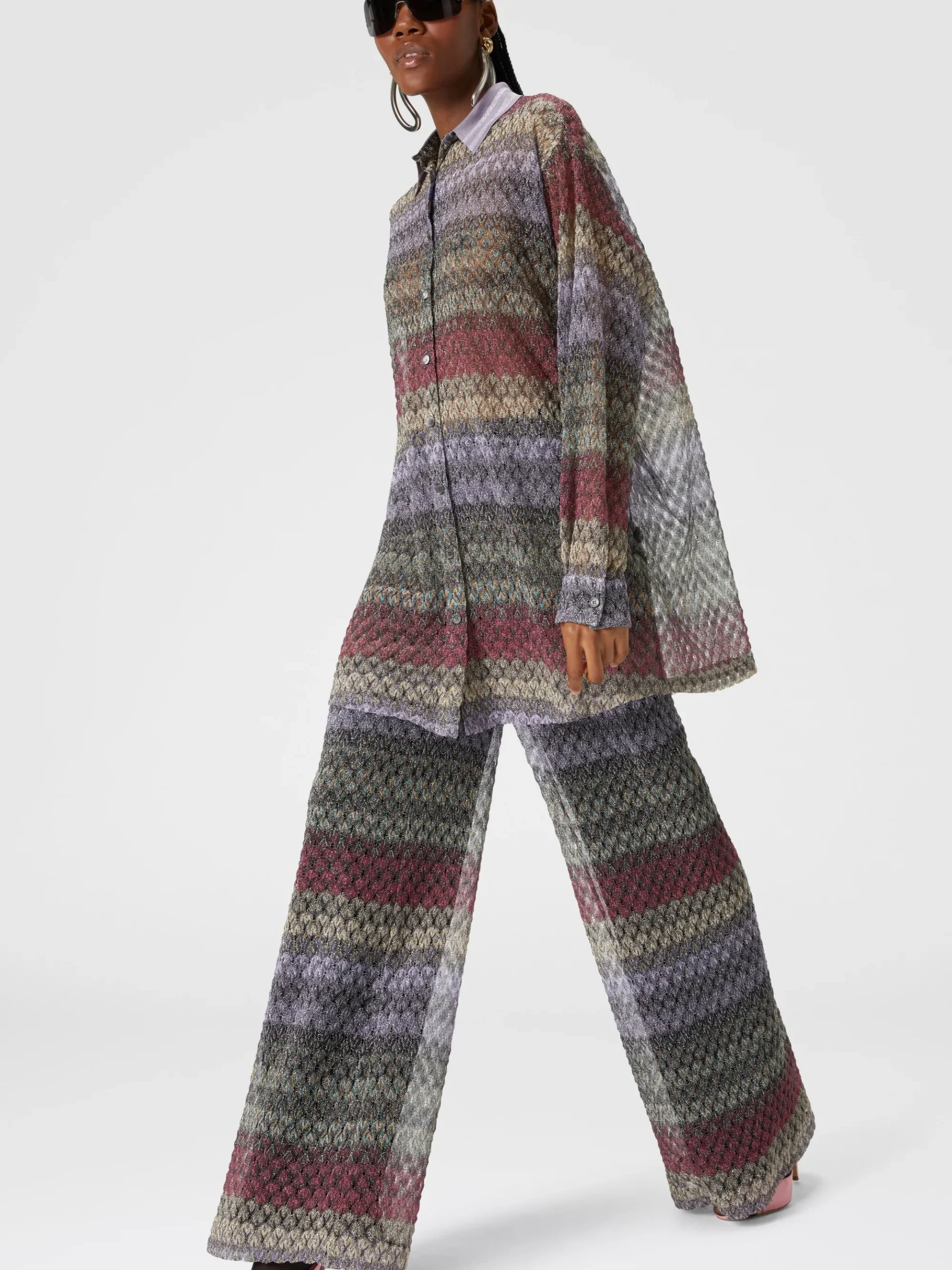 Palazzo-pants with lamé lace motif
