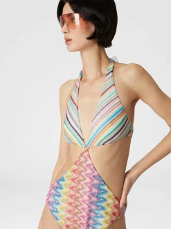 Patchwork one-piece swimsuit with cut-out details