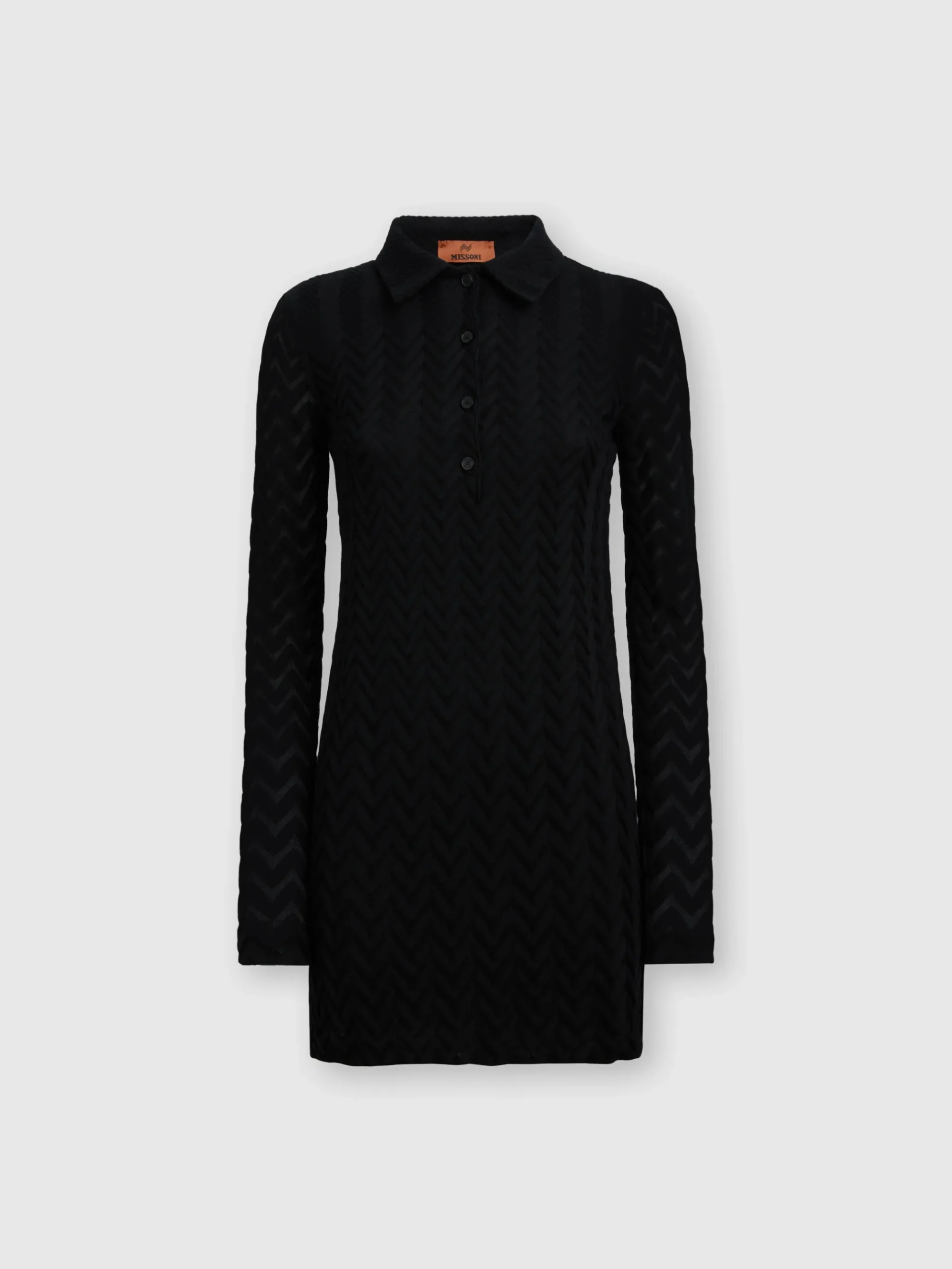 Polo mini-dress in cotton and chevron viscose