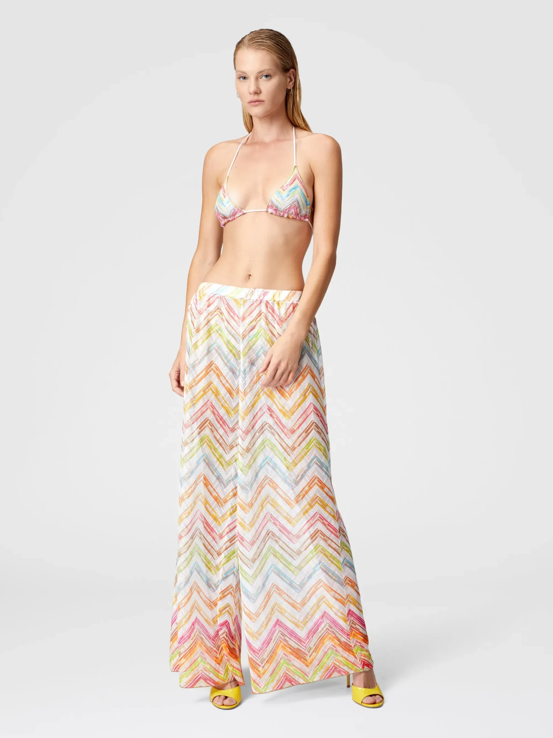 Printed tulle cover-up palazzo trousers