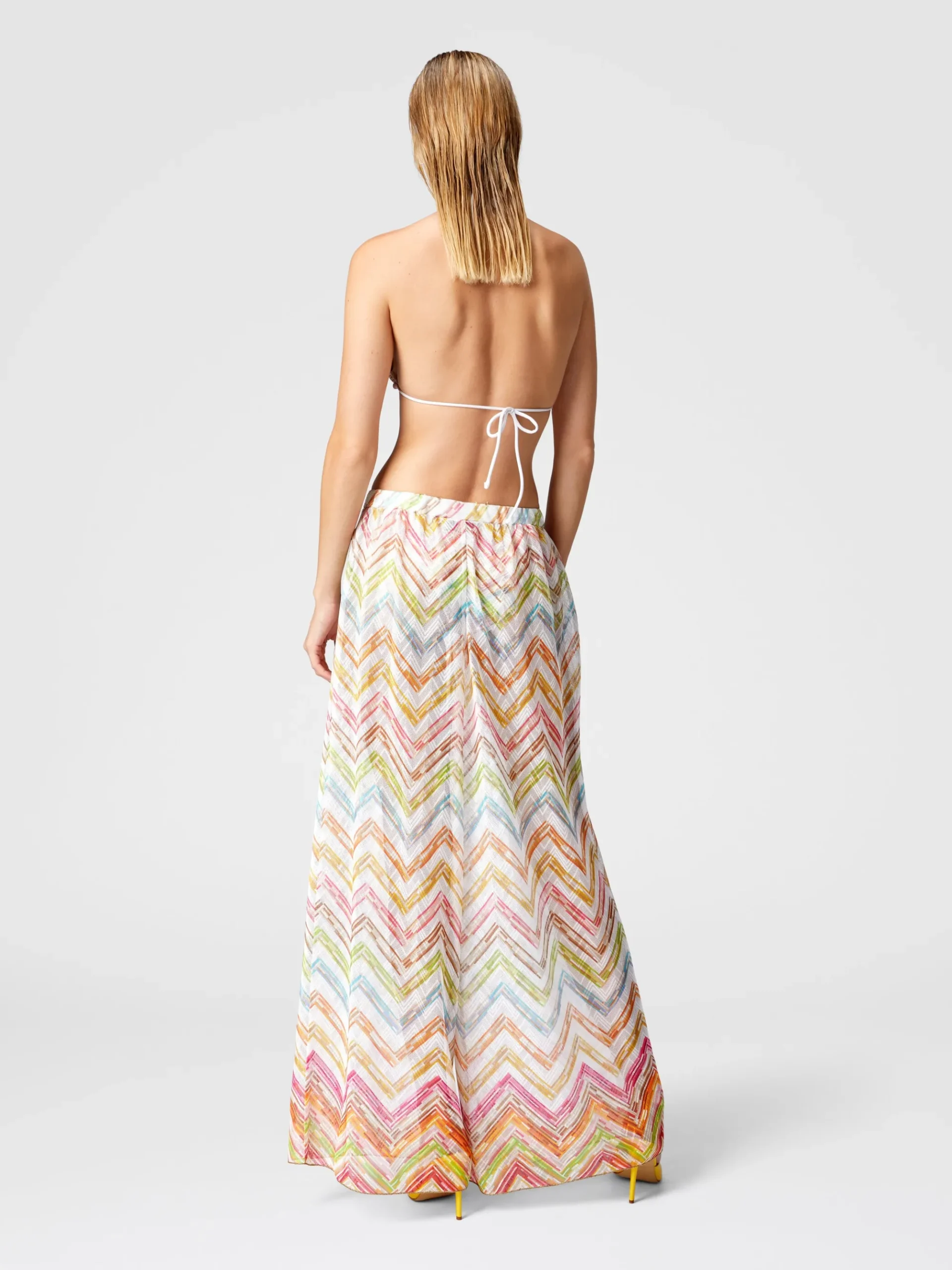 Printed tulle cover-up palazzo trousers