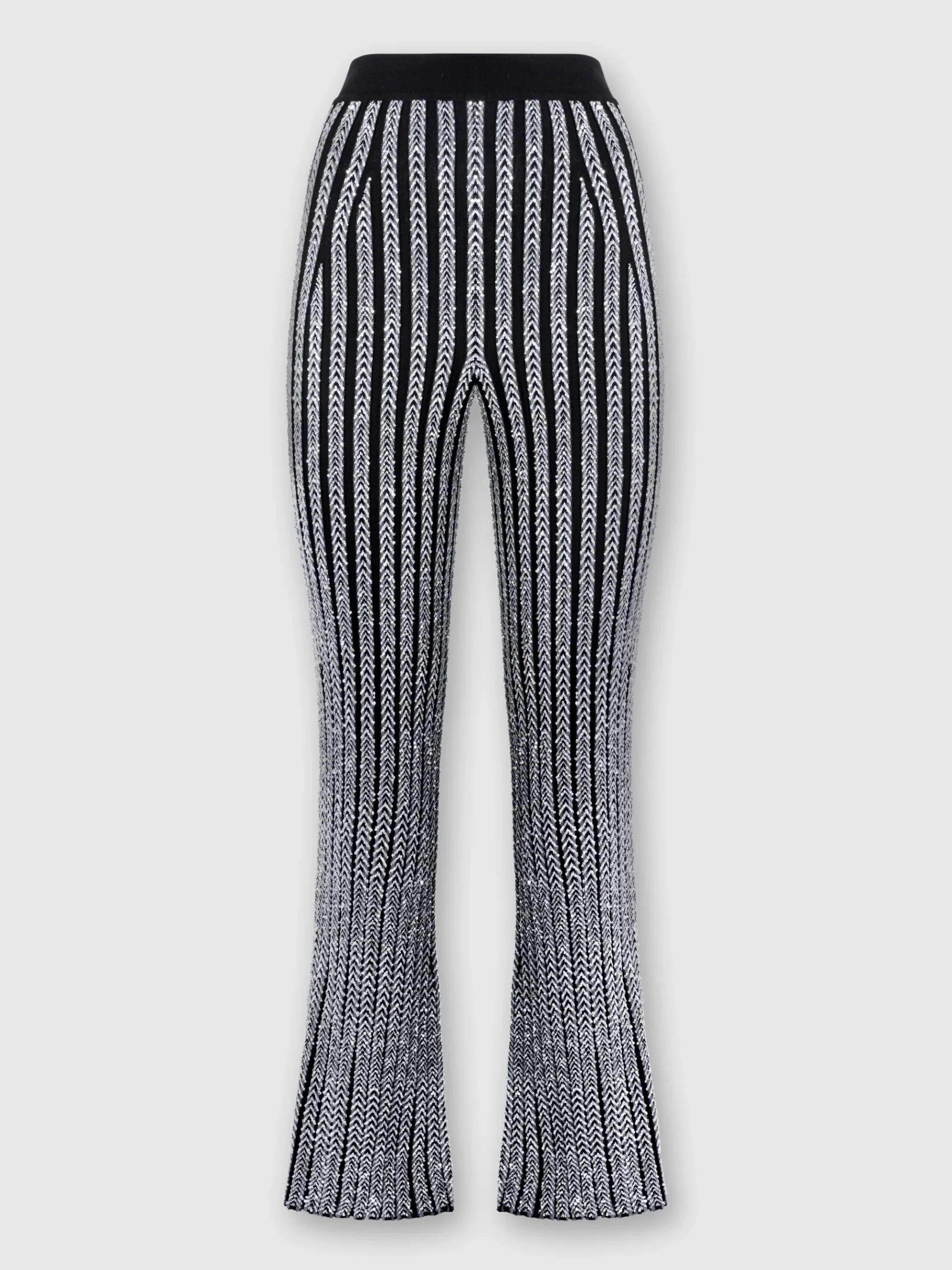 Ribbed flare zig zag trousers with sequins