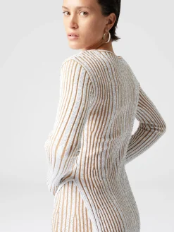 Ribbed mini-dress with sequins and long sleeves