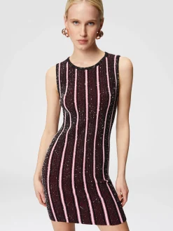 Ribbed striped mini-dress with sequins