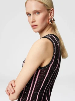 Ribbed striped mini-dress with sequins