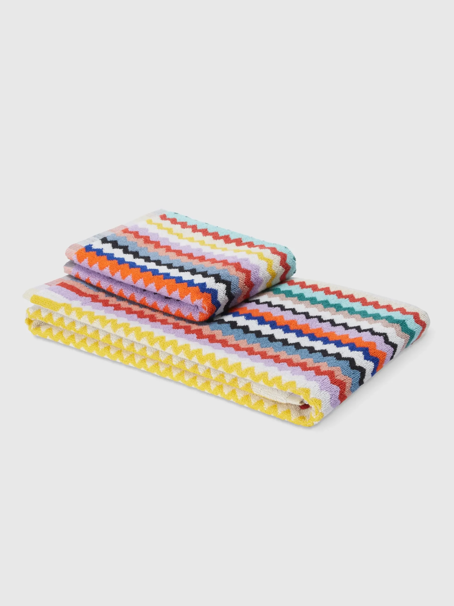 Riverbero 2-piece bath towel set in cotton terry with zigzag pattern