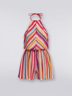 Romper in crochet with American neckline
